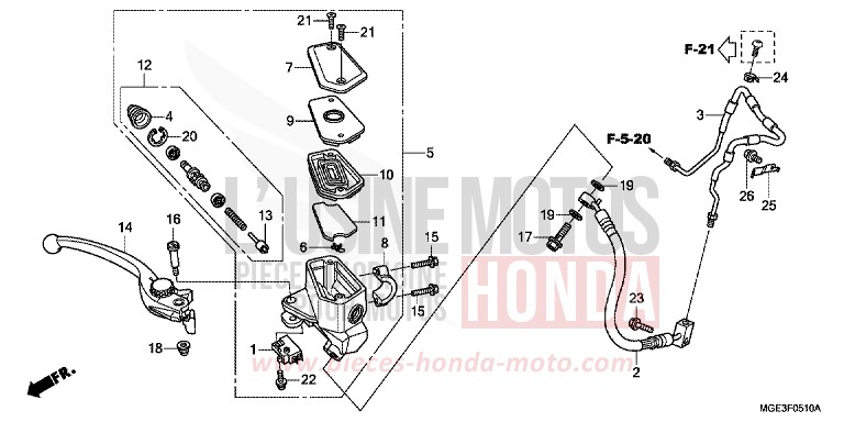 MAITRE-CYLINDRE FREIN AV. de VFR1200F Méca PEARL SUNBEAM WHITE (NHA66) de 2010